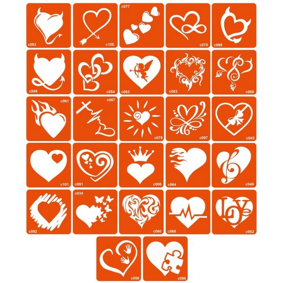 Набір трафаретів для біо-тату "C - сердечка" c_simple_5x5_27_1 Вінниця - фото 1
