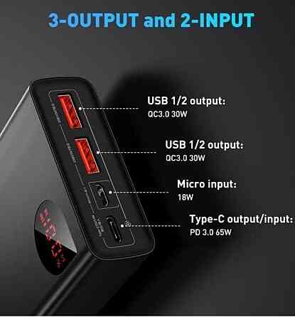 Павербанк Baseus Power Bank 65W 20000mAh чорний. Київ