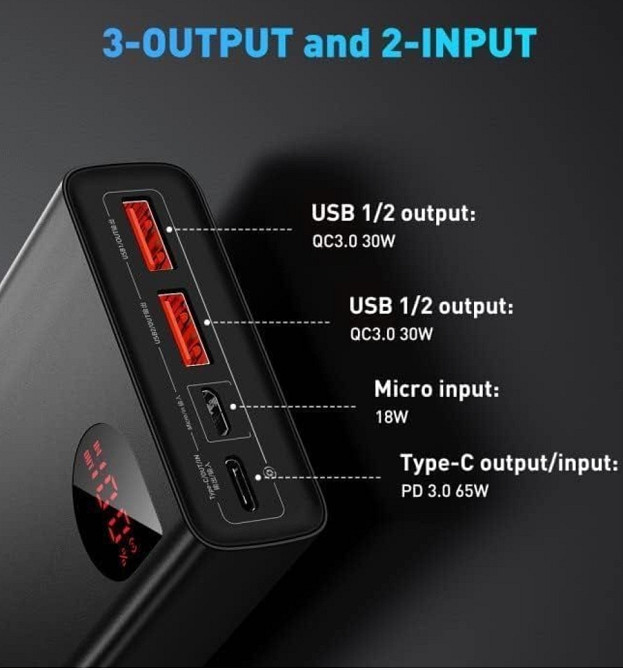 Павербанк Baseus Power Bank 65W 20000mAh черный. Киев - изображение 1