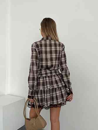 Женский стильный костюм двойка: рубашка и юбка с кружевом фланель Шоколад, 46/48 Одесса