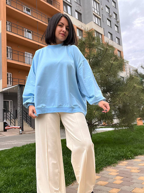 Костюм женский MY CITY 3044-8286 свитшот широкий оверсайз и брюки палаццо со стрелкой, голубой, SM Киев - изображение 14