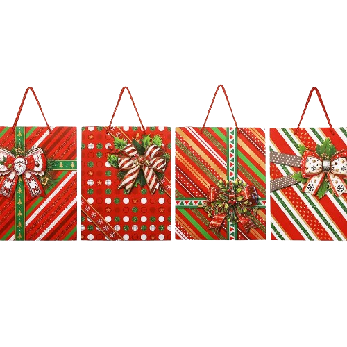 Подарунковий пакет з новорічним принтом з гліттером 39*30*12см, 4 дизайни Житомир - фото 1