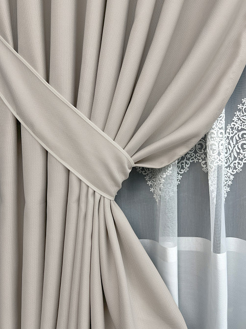 Комплект штор VR-Textil рогожка преміум TERRA LUXE 150х270 2шт і Тюль 500х270 1859ш-1706т Попелястий з молочним 71-186/4 Київ - фото 4
