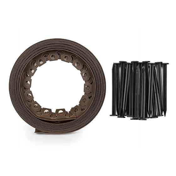 Бордюр газонний 50мм х 10м з комплектом кілків, EASY BORDER, коричневий, OBEBR5010SET Київ