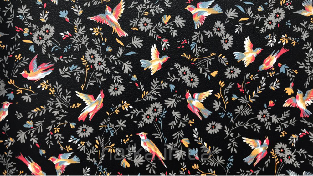 Шпалери вінілові на флізелін Petite Fleur 4 Rasch Texti 288666 на чорному тлі птиці квіти Київ - фото 3