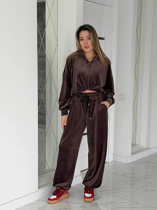 Жіночий сильний повсякденний велюровий костюм-двійка Шоколад, 46/48 Одеса - фото 1