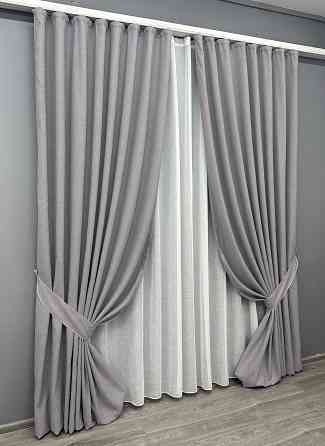 Комплект штор VR-Textil льон преміум ELEMENTA 150х270 2шт і Тюль 500х270 1866ш-115т світло-сірий з білим 71-067/4 Київ