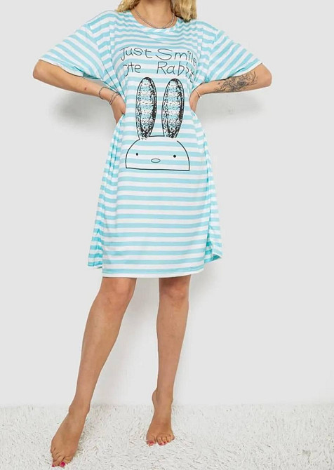 Женская трикотажная ночная рубашка батал в полоску Голубой, 52/54 Одесса - изображение 2