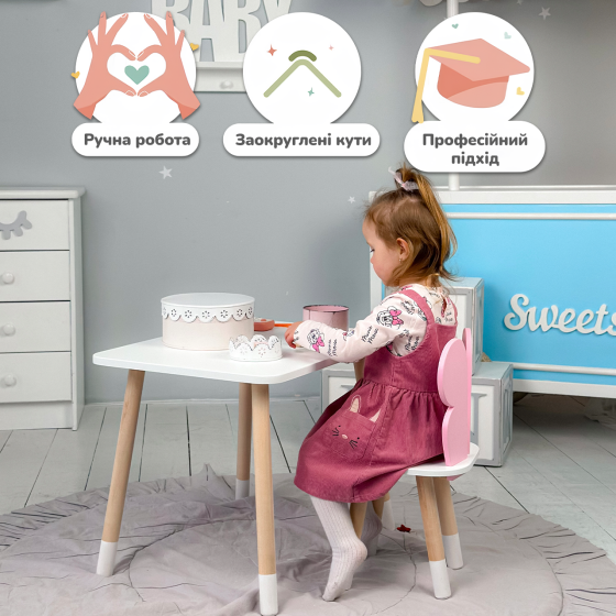 Дитячий стільчик метелик 26.5х26х25см, стілець у дівчачу кімнату, білий з рожевим Київ