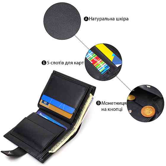 Модний чоловічий гаманець з натуральної гладкої шкіри CANPELLINI 21727 Чорний Київ