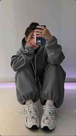 Женский утепленный стильный костюм двойка: худи и джоггеры трехнить на флисе Графит, 44/46 Одесса