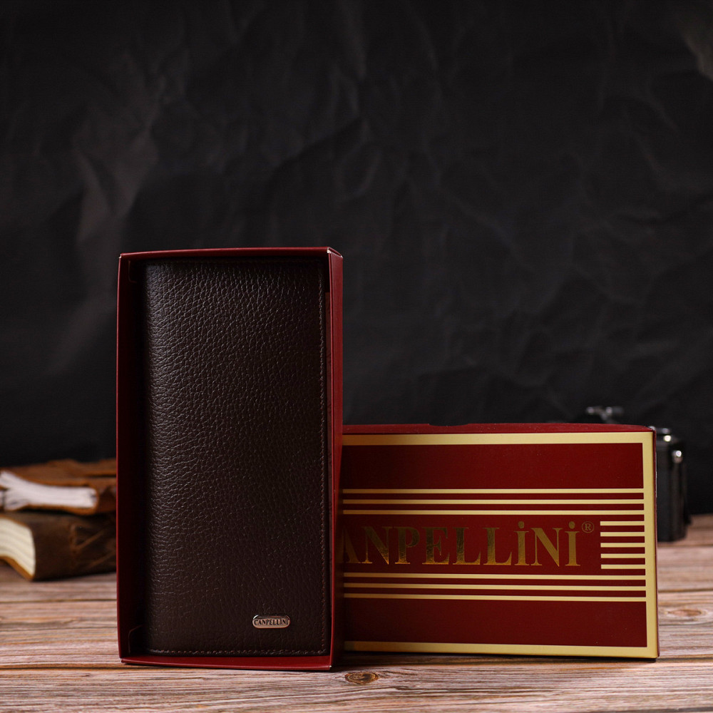 Классический мужской вертикальный бумажник из натуральной кожи CANPELLINI 21902 Коричневый Киев - изображение 10