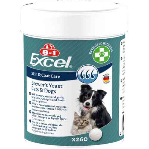 Вітаміни 8in1 Excel Brewers Yeast для собак та котів пивні дріжджі з часником для шкіри та шерсті 260 шт Київ