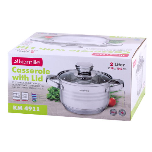 Каструля нержавіюча сталь 2л з кришкою порожнисті ручки 4911 KAMILLE Житомир