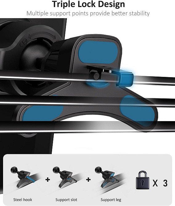 Тримач телефону Hoppac Car Mobile Phone Holder чорний сталевий гачок 360° обертання одно-кнопковий для смартфонів 4–7" Київ - фото 7