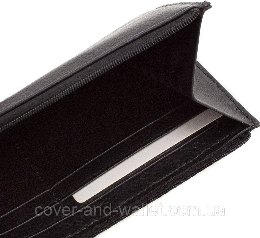 Тонкий шкіряний гаманець купюрнтик чорного кольору на блискавці ST Leather 025 Київ - фото 9