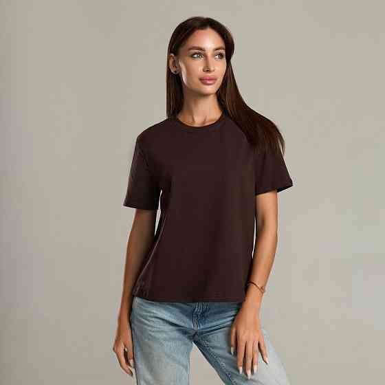 Шоколадная базовая женская футболка Pobedov Freedom. Хлопковая трендовая шоколадная женская футболка Киев