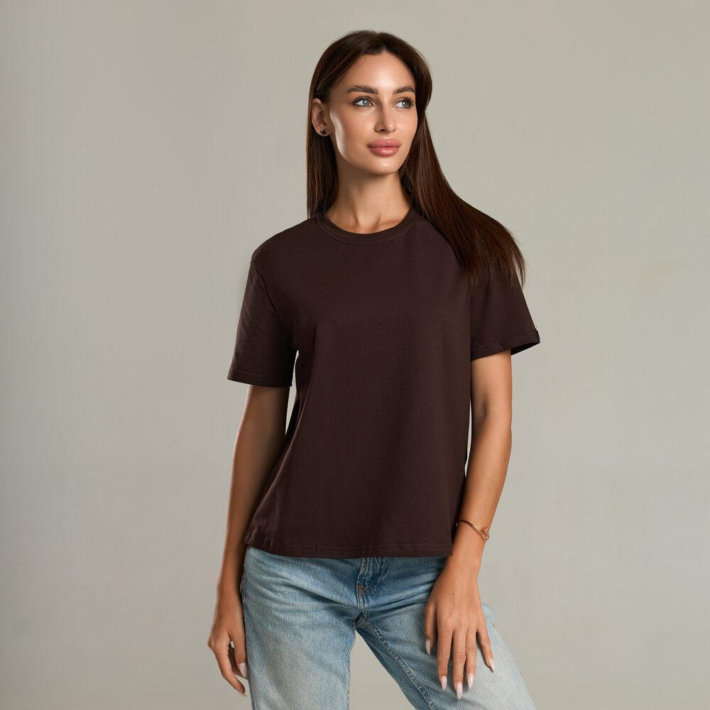 Шоколадная базовая женская футболка Pobedov Freedom. Хлопковая трендовая шоколадная женская футболка Киев - изображение 1