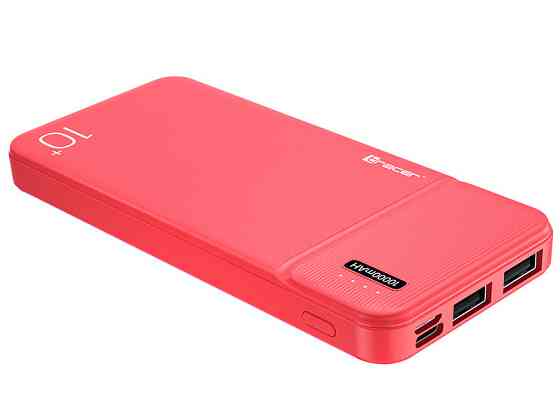 Зовнішній акумулятор Powerbank Tracer 10000mAh 2A тонкий на 2xUSB-порту BK Червоний Вінниця