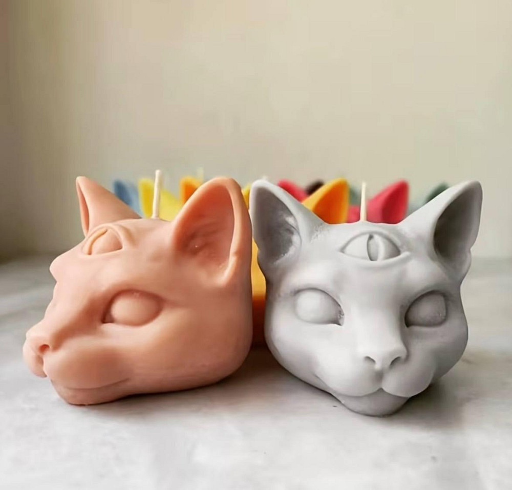 Силиконовая форма для свечей кот 3D многоразовая форма для гипса воска мыла Киев - изображение 1