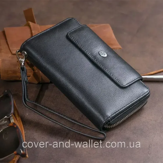 Небольшой мужской кошелек клатч с ремешком для руки ST Leather Киев