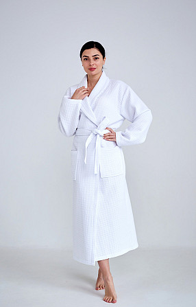Жіночий вафельний халат Ideal Textile довгий білий М Чернівці - фото 3