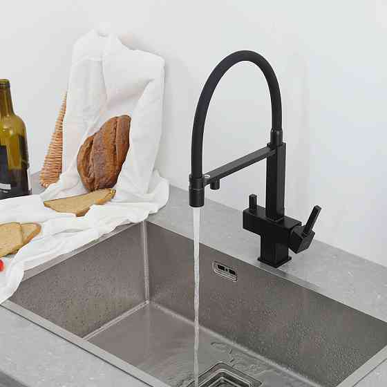 Смеситель для кухни с подключением к фильтру GAPPO G4395-56 с гибким изливом, черный Киев