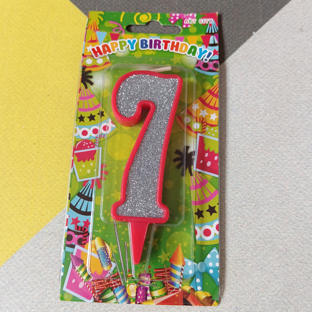 Свеча для торта 7 цифра блеск серебро красный Киев - изображение 1