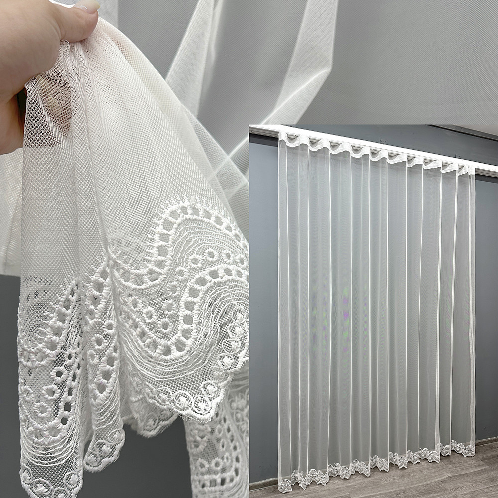 Тюль VR-Textil 1827т Грек-сітка з вишивкою та люрексом колір Молочний 400х270 см (42-1082) Київ - фото 1