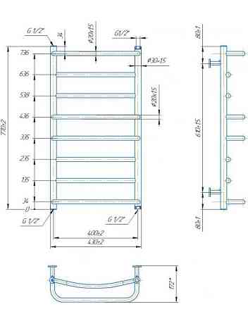 Полотенцесушитель водяной Mario INOX Люкс 770х430/400 Киев