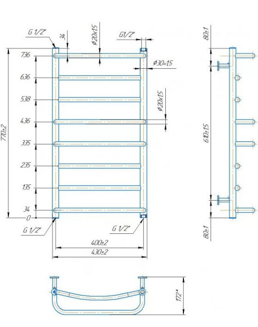 Полотенцесушитель водяной Mario INOX Люкс 770х430/400 Киев - изображение 4