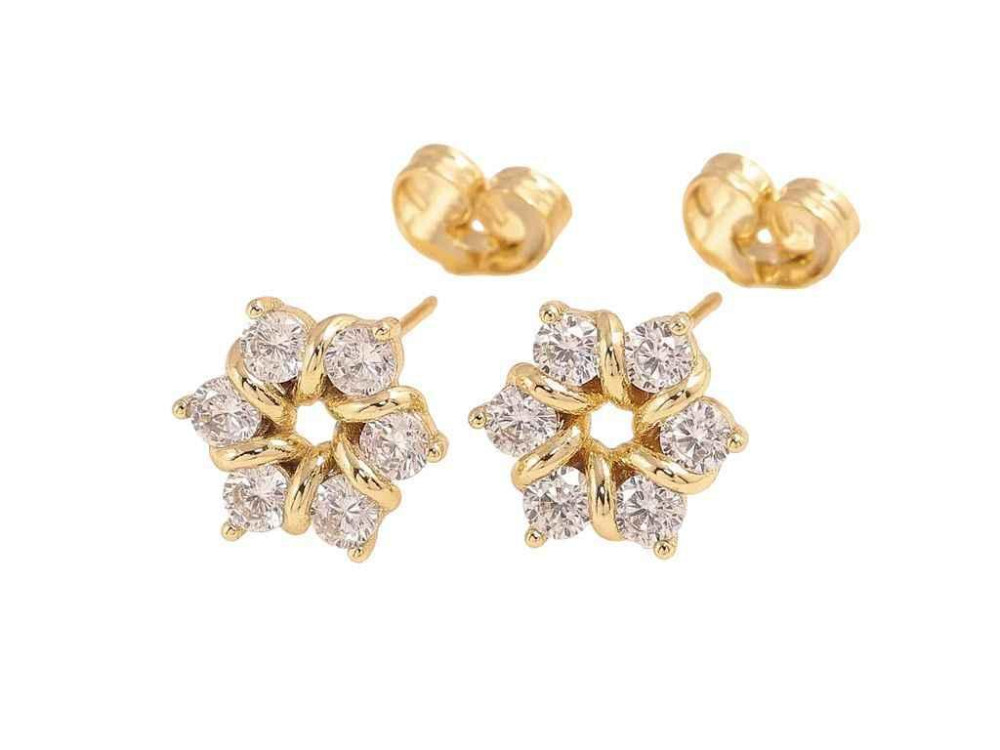 Сережки пусети Позолота 14K Кристальні квіточки 1,5см арт.316591 ТМ XUPING Київ - фото 1