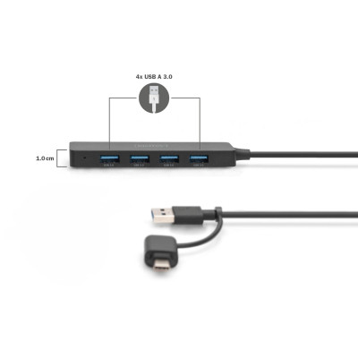 Концентратор Digitus USB-C + USB-A to 4xUSB-A 0.2m black (DA-70235) Винница - изображение 3