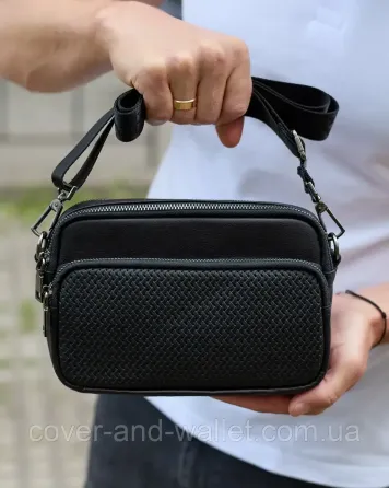 Стильная компактная мужская кожаная сумка горизонтального типа Puos Киев