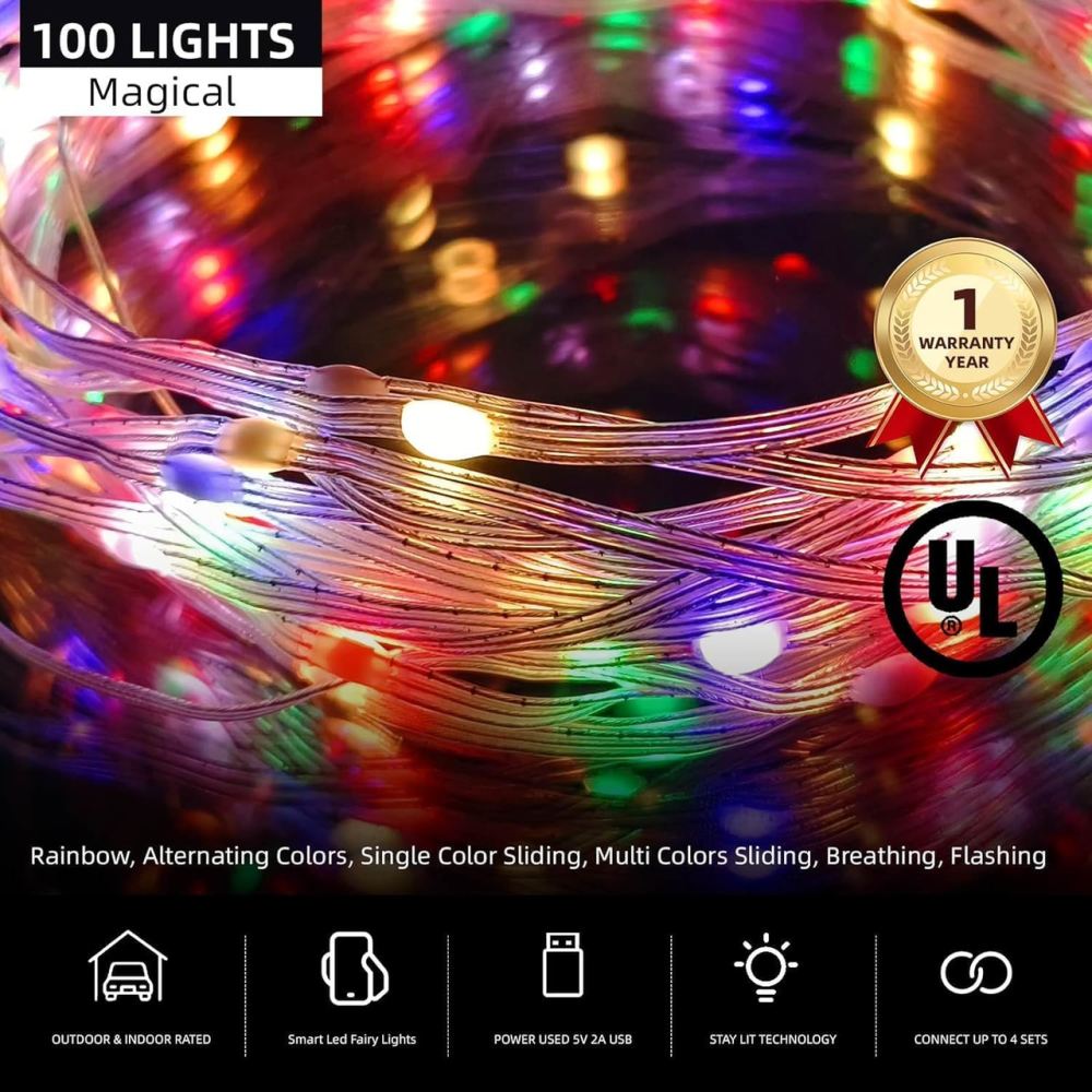 Умная RGB LED-гирлянда Oreunik 10 м 100 LED, Bluetooth, iDeal LED, синхронизация с музыкой, пульт, IP65, USB Киев - изображение 3
