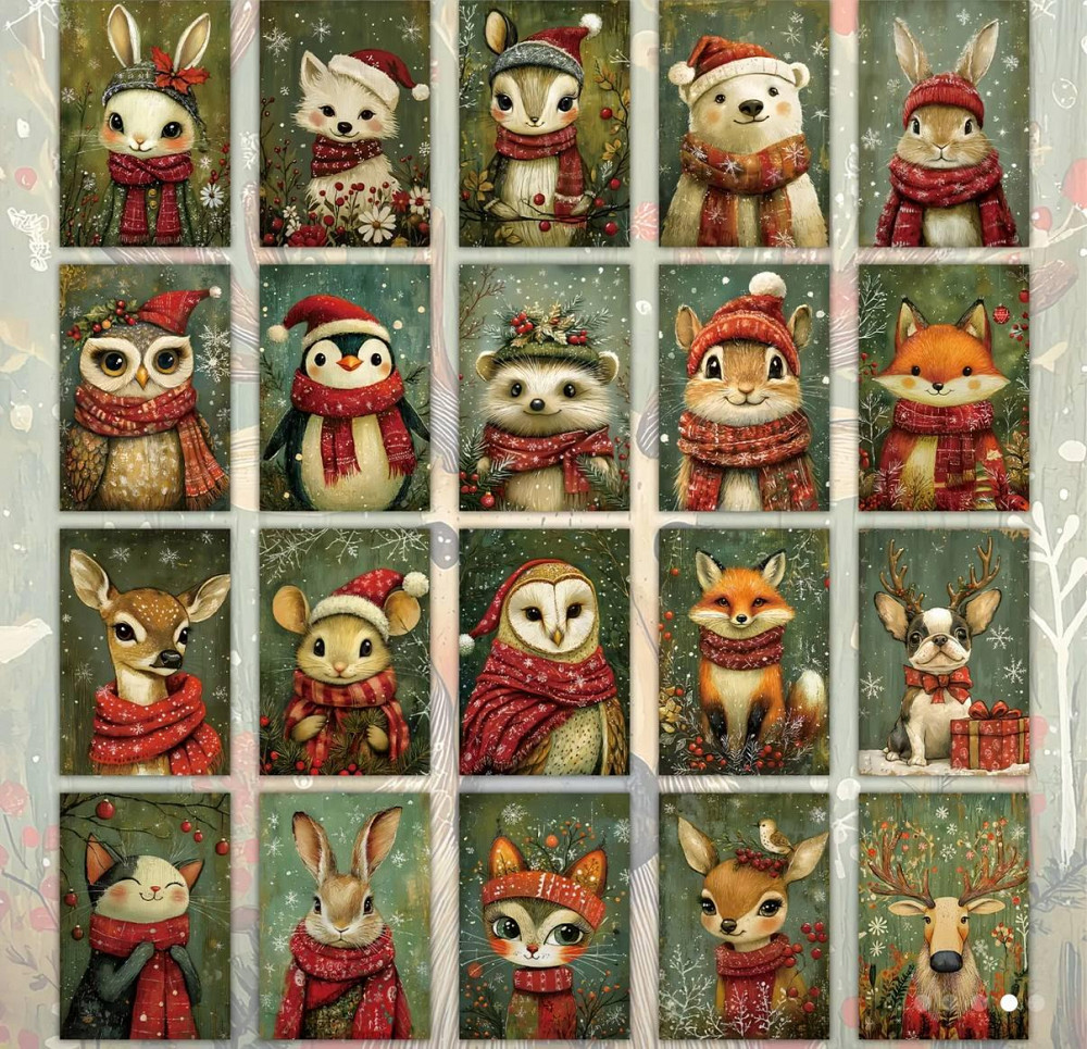 Рождественские открытки с животными – набор 10 шт, винтажный стиль Киев - изображение 2