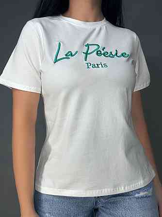 Футболка жіноча A-N 30103 базова з вишивкою La Poésie Paris однотонна, білий, one size Київ