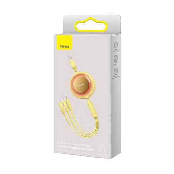 Кабель Baseus Bright Mirror 2 Series Retractable 3-in-1 Fast Charging  Data Cable USB to M+L+C 3.5A 1.1m yellow Київ