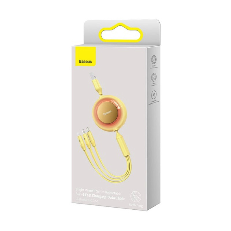 Кабель Baseus Bright Mirror 2 Series Retractable 3-in-1 Fast Charging  Data Cable USB to M+L+C 3.5A 1.1m yellow Київ - фото 2
