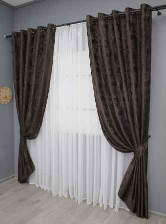 Комплект штор на люверсах VR-Textil Жакард Sultan XO № 1122ш Венге 150х250 см 2 шт (37-0207) Київ