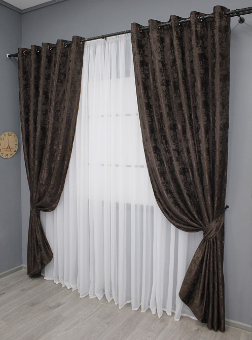 Комплект штор на люверсах VR-Textil Жакард Sultan XO № 1122ш Венге 150х250 см 2 шт (37-0207) Київ - фото 3