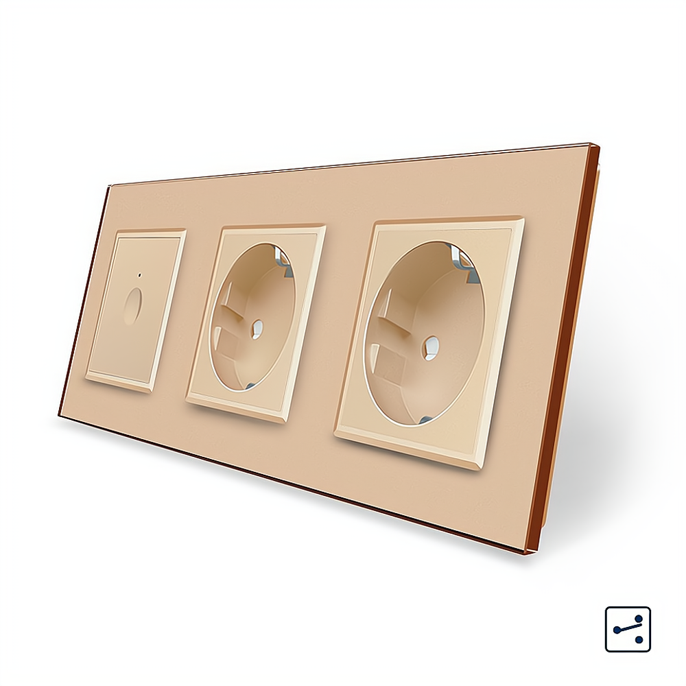 LIVOLO Сенсорний прохідний/перехресний вимикач Sense 1 сенсор 2 розетки Livolo золотий скло (VL Коломия - фото 4