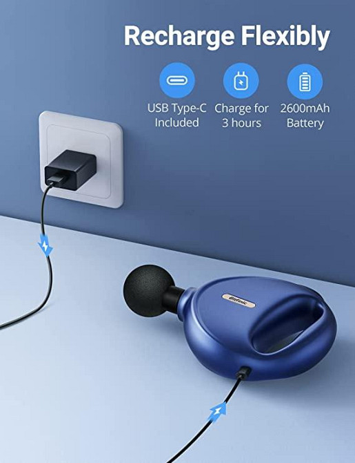 Масажний пістолет Bitfinic Mini BN-PCA004 ручний перкусійний масажер для всього тіла 4 швидкості Синій Київ - фото 5