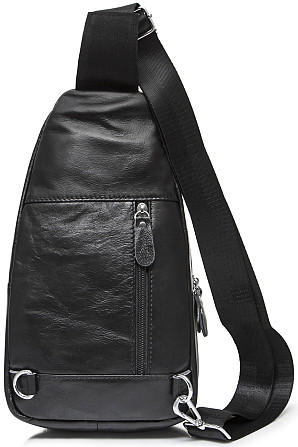 Мужская сумка-слинг кожаная черная Tiding Bag 7579 Киев - изображение 5