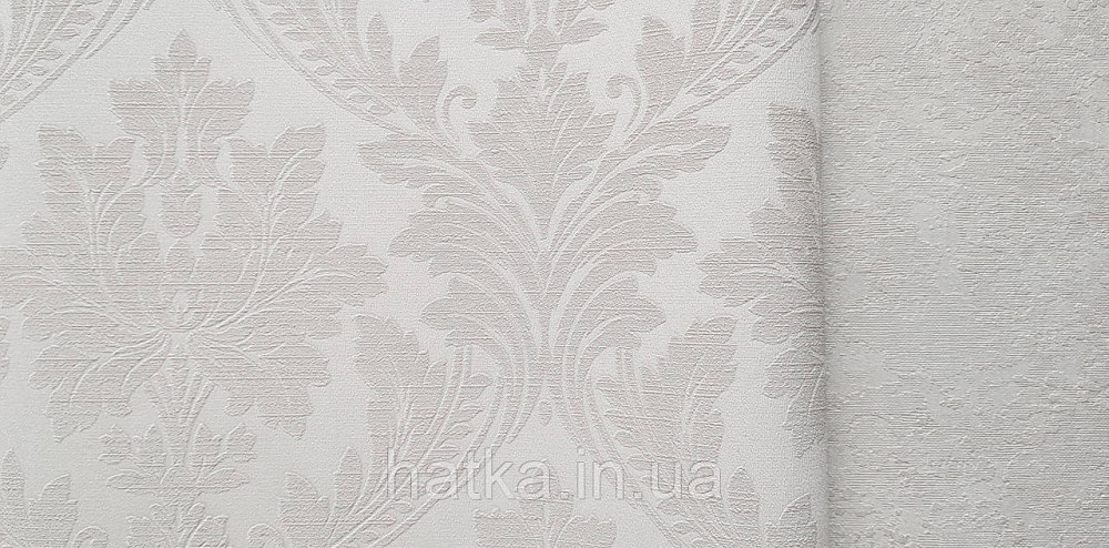 Шпалери вінілові на флізеліні Grandeco Time метрові структурні вензелю завитки бежеві на білому Київ - фото 3