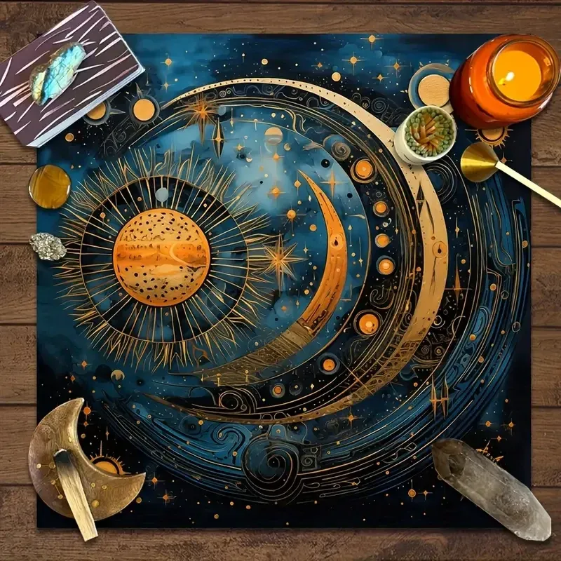 Скатерть для Таро 75×75 см — космическое алтарное полотно с изображением солнца, луны и звёзд Киев - изображение 5