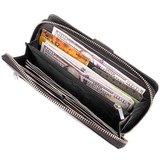 Вертикальний місткий гаманець зі шкіри унісекс Чорний (ST Leather) Київ