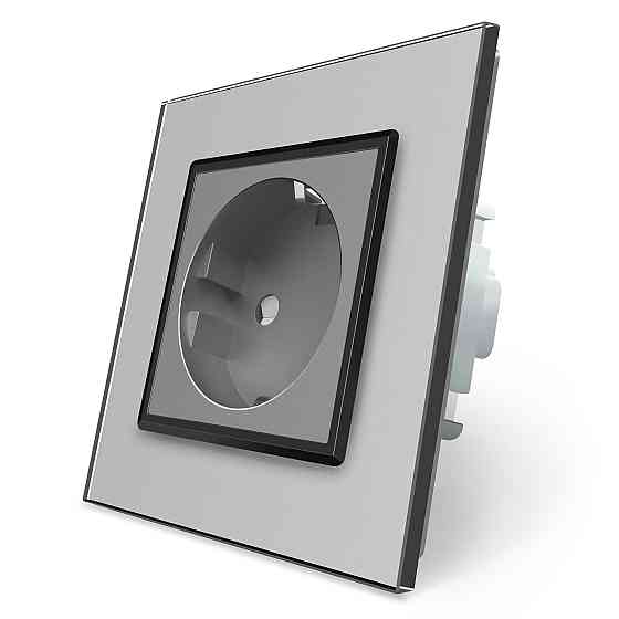 LIVOLO Електрична розетка з заземленням LIVOLO, сіра з чорною вставкою, шторки, скло, 250В 16А Коломия