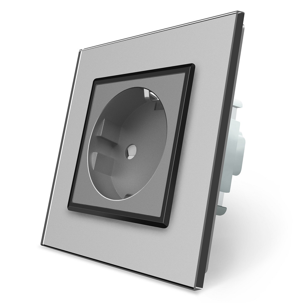 LIVOLO Електрична розетка з заземленням LIVOLO, сіра з чорною вставкою, шторки, скло, 250В 16А Коломия - фото 6