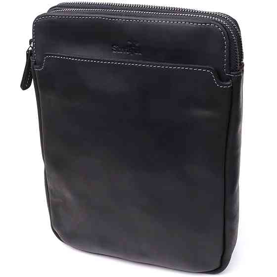 Практичная мужская сумка через плечо из винтажной натуральной кожи Черный (SHVIGEL) Киев